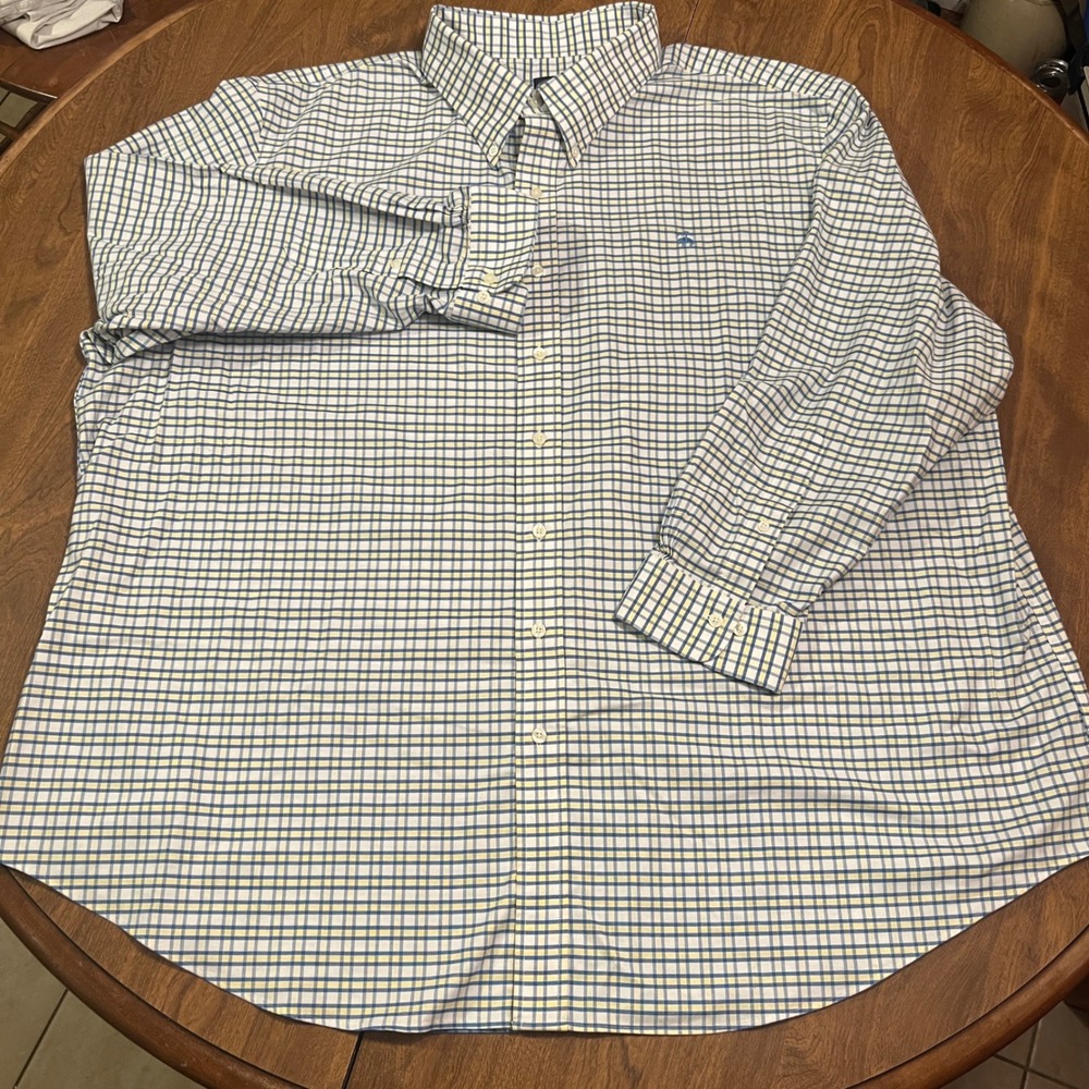 Brooks‎ Brothers 4XL Non-Iron Stretch Shirt Blue Yellow Check Button Down Cotton